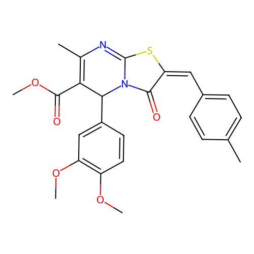 (E)-methyl 5-(3,4-dimethoxyphenyl)-7-methyl-2-(4-methylbenzylidene)-3-oxo-3,5-dihydro-2H-thiazolo[3,2-a]pyrimidine-6-carboxylate structure