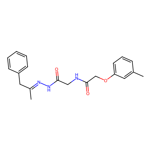 2-[[2-(3-methylphenoxy)acetyl]amino]-N-[(E)-1-phenylpropan-2-ylideneamino]acetamide structure
