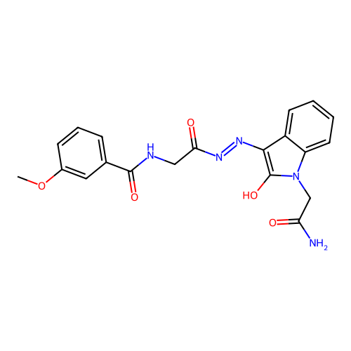 (Z)-N-(2-(2-(1-(2-amino-2-oxoethyl)-2-oxoindolin-3-ylidene)hydrazinyl)-2-oxoethyl)-3-methoxybenzamide structure