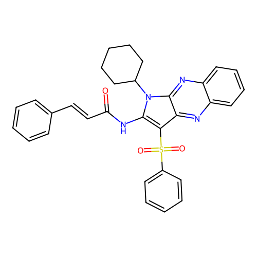 N-(1-cyclohexyl-3-(phenylsulfonyl)-1H-pyrrolo[2,3-b]quinoxalin-2-yl)cinnamamide structure