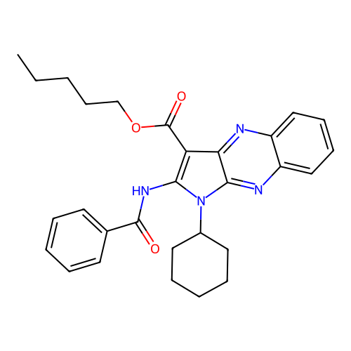 pentyl 2-benzamido-1-cyclohexyl-1H-pyrrolo[2,3-b]quinoxaline-3-carboxylate structure
