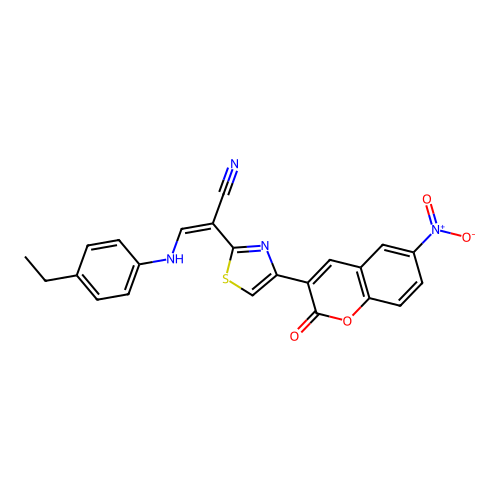 (2Z)-3-[(4-ethylphenyl)amino]-2-[4-(6-nitro-2-oxo-2H-chromen-3-yl)-1,3-thiazol-2-yl]prop-2-enenitrile structure
