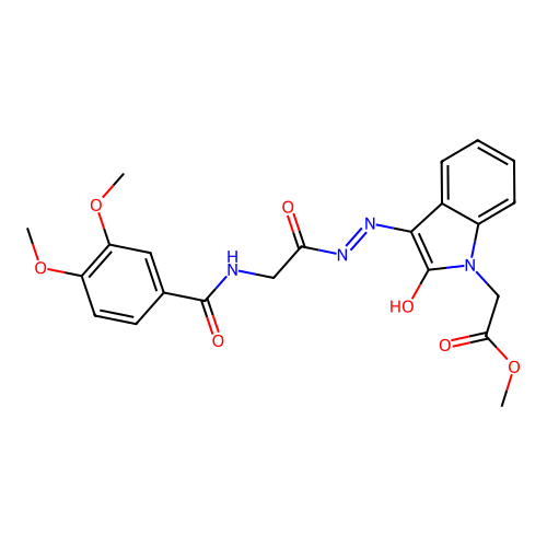 (E)-methyl 2-(3-(2-(2-(3,4-dimethoxybenzamido)acetyl)hydrazono)-2-oxoindolin-1-yl)acetate structure
