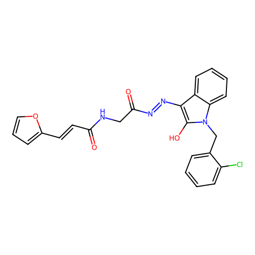 (E)-N-(2-((E)-2-(1-(2-chlorobenzyl)-2-oxoindolin-3-ylidene)hydrazinyl)-2-oxoethyl)-3-(furan-2-yl)acrylamide structure