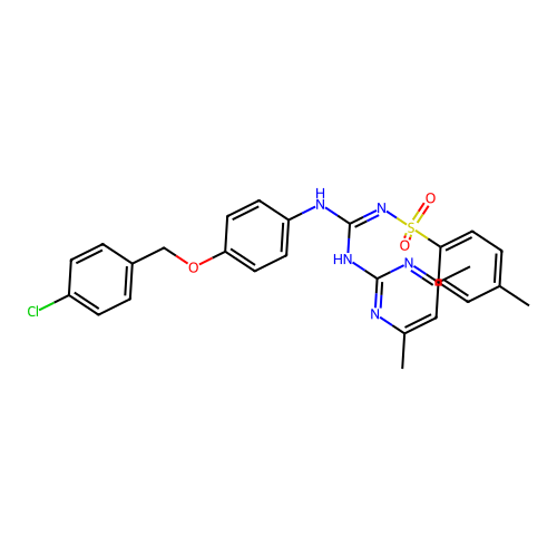 1-[4-[(4-chlorophenyl)methoxy]phenyl]-3-(4,6-dimethylpyrimidin-2-yl)-2-(4-methylphenyl)sulfonylguanidine structure