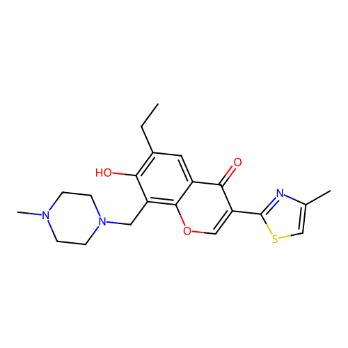 6-ethyl-7-hydroxy-8-[(4-methylpiperazin-1-yl)methyl]-3-(4-methyl-1,3-thiazol-2-yl)chromen-4-one structure