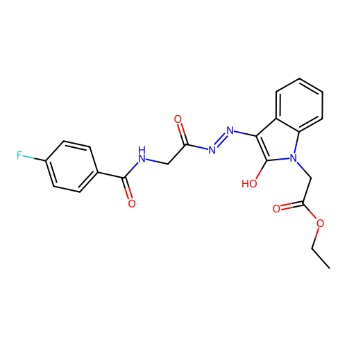 (Z)-ethyl 2-(3-(2-(2-(4-fluorobenzamido)acetyl)hydrazono)-2-oxoindolin-1-yl)acetate structure