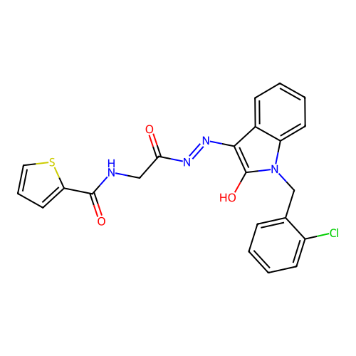 (Z)-N-(2-(2-(1-(2-chlorobenzyl)-2-oxoindolin-3-ylidene)hydrazinyl)-2-oxoethyl)thiophene-2-carboxamide structure
