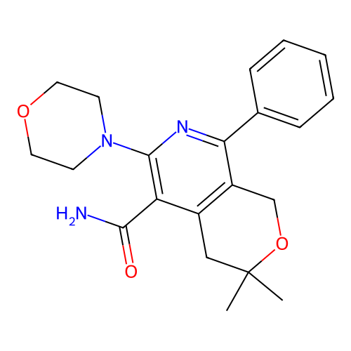 3,3-dimethyl-6-(morpholin-4-yl)-8-phenyl-3,4-dihydro-1H-pyrano[3,4-c]pyridine-5-carboxamide structure