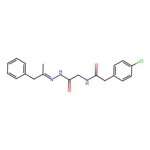 2-(4-chlorophenyl)-N-[2-oxo-2-[(2E)-2-(1-phenylpropan-2-ylidene)hydrazinyl]ethyl]acetamide structure