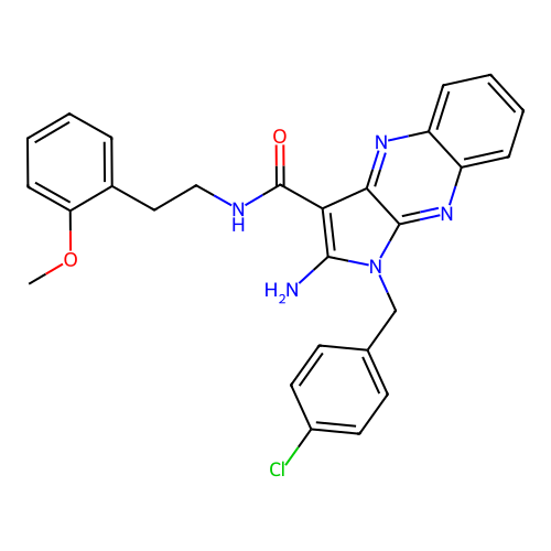 2-amino-1-(4-chlorobenzyl)-N-(2-methoxyphenethyl)-1H-pyrrolo[2,3-b]quinoxaline-3-carboxamide structure