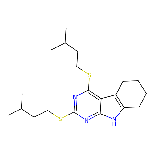 2,4-bis[(3-methylbutyl)sulfanyl]-6,7,8,9-tetrahydro-5H-pyrimido[4,5-b]indole structure