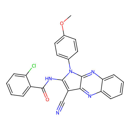 2-chloro-N-[3-cyano-1-(4-methoxyphenyl)-1H-pyrrolo[2,3-b]quinoxalin-2-yl]benzamide structure