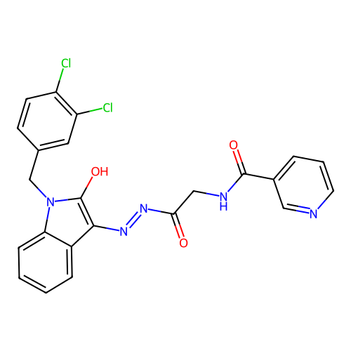 (Z)-N-(2-(2-(1-(3,4-dichlorobenzyl)-2-oxoindolin-3-ylidene)hydrazinyl)-2-oxoethyl)nicotinamide structure