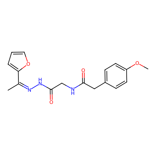 N-[1-Furan-2-yl-eth-(Z)-ylidene-hydrazinocarbonylmethyl]-2-(4-methoxy-phenyl)-acetamide structure