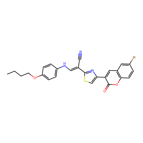 (E)-2-(4-(6-bromo-2-oxo-2H-chromen-3-yl)thiazol-2-yl)-3-((4-butoxyphenyl)amino)acrylonitrile structure