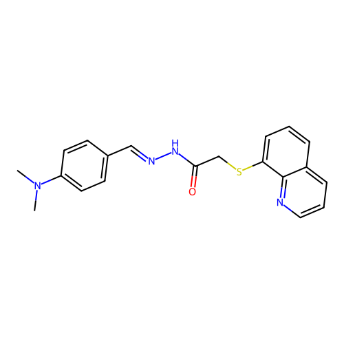 (E)-N'-(4-(dimethylamino)benzylidene)-2-(quinolin-8-ylthio)acetohydrazide structure