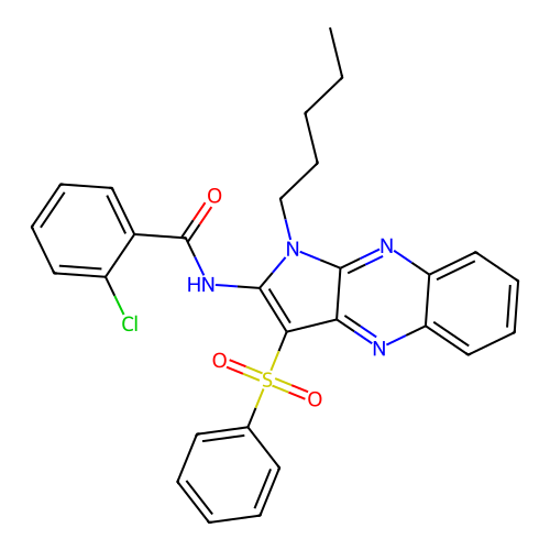 2-chloro-N-(1-pentyl-3-(phenylsulfonyl)-1H-pyrrolo[2,3-b]quinoxalin-2-yl)benzamide structure