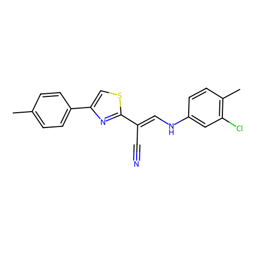 (E)-3-((3-chloro-4-methylphenyl)amino)-2-(4-(p-tolyl)thiazol-2-yl)acrylonitrile structure