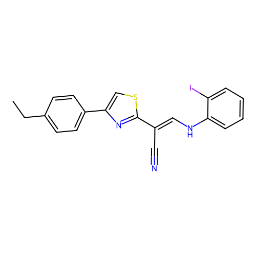 (2E)-2-[4-(4-ethylphenyl)-1,3-thiazol-2-yl]-3-[(2-iodophenyl)amino]prop-2-enenitrile structure