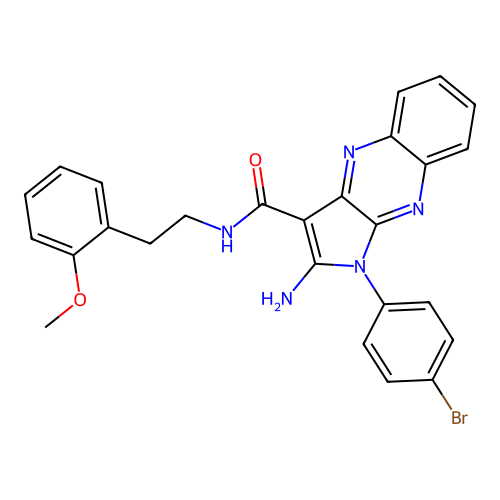 2-amino-1-(4-bromophenyl)-N-(2-methoxyphenethyl)-1H-pyrrolo[2,3-b]quinoxaline-3-carboxamide structure
