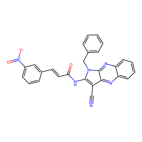 (E)-N-(1-benzyl-3-cyano-1H-pyrrolo[2,3-b]quinoxalin-2-yl)-3-(3-nitrophenyl)acrylamide structure
