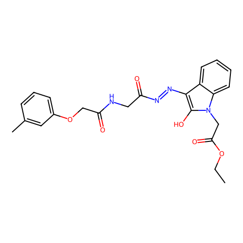(Z)-ethyl 2-(2-oxo-3-(2-(2-(2-(m-tolyloxy)acetamido)acetyl)hydrazono)indolin-1-yl)acetate structure
