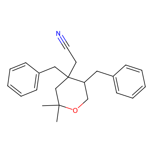 (4,5-dibenzyl-2,2-dimethyltetrahydro-2H-pyran-4-yl)acetonitrile structure