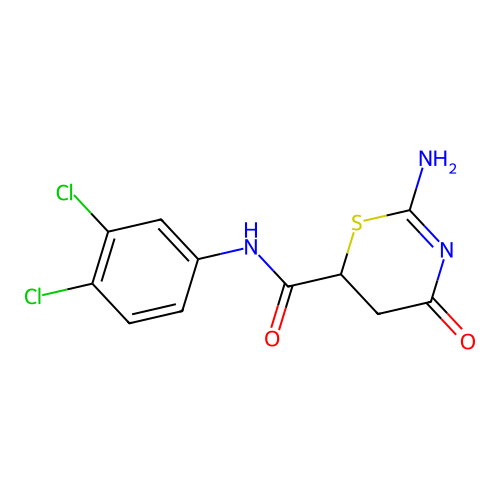 2-amino-N-(3,4-dichlorophenyl)-4-oxo-5,6-dihydro-4H-1,3-thiazine-6-carboxamide structure