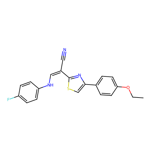 (Z)-2-(4-(4-ethoxyphenyl)thiazol-2-yl)-3-((4-fluorophenyl)amino)acrylonitrile structure