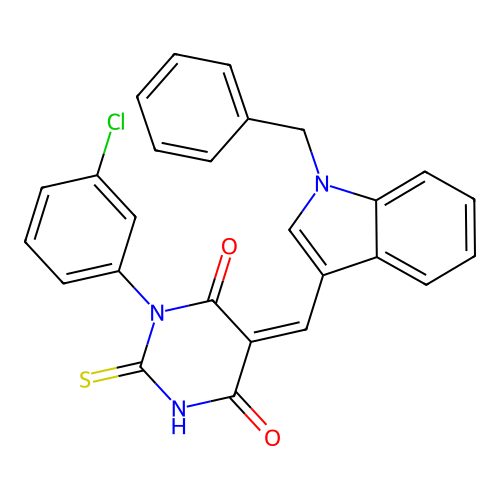 (5Z)-5-[(1-benzylindol-3-yl)methylidene]-1-(3-chlorophenyl)-2-sulfanylidene-1,3-diazinane-4,6-dione structure