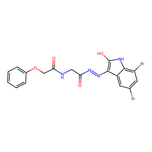 N-[[(5,7-dibromo-2-oxo-indol-3-yl)amino]carbamoylmethyl]-2-phenoxy-acetamide structure