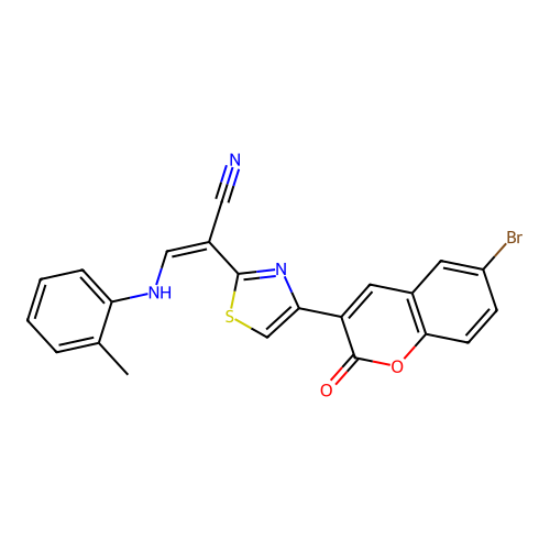 (Z)-2-(4-(6-bromo-2-oxo-2H-chromen-3-yl)thiazol-2-yl)-3-(o-tolylamino)acrylonitrile structure