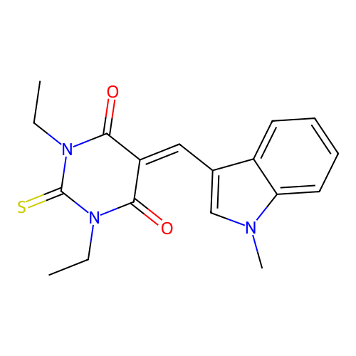 1,3-Diethyl-5-(1-methyl-1H-indol-3-ylmethylene)-2-thioxo-dihydro-pyrimidine-4,6-dione structure