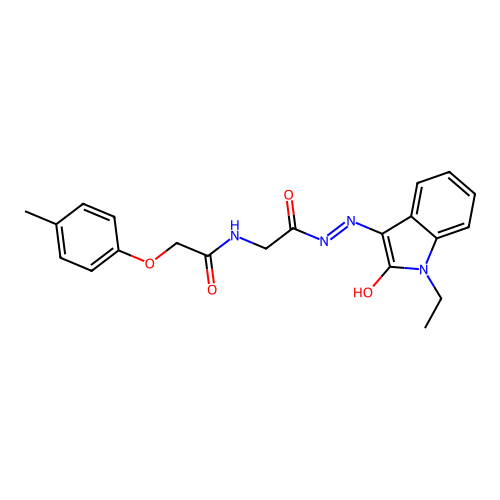 N-[(1-ethyl-2-oxoindol-3-ylidene)amino]-2-[[2-(4-methylphenoxy)acetyl]amino]acetamide structure