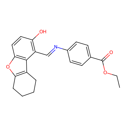 ethyl 4-(((2-hydroxy-6,7,8,9-tetrahydrodibenzo[b,d]furan-1-yl)methylene)amino)benzoate structure