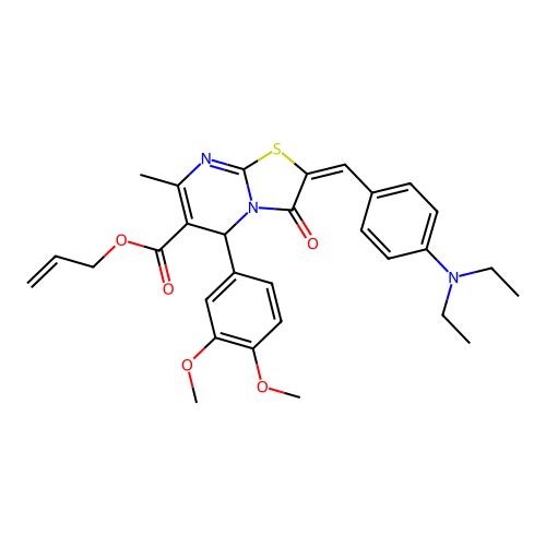 allyl (2E)-2-[4-(diethylamino)benzylidene]-5-(3,4-dimethoxyphenyl)-7-methyl-3-oxo-2,3-dihydro-5H-[1,3]thiazolo[3,2-a]pyrimidine-6-carboxylate structure