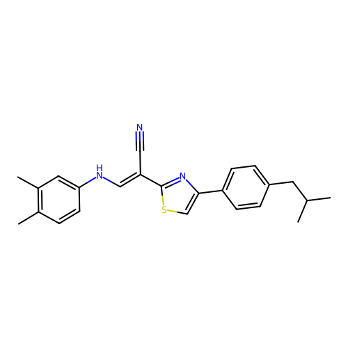 (E)-3-((3,4-dimethylphenyl)amino)-2-(4-(4-isobutylphenyl)thiazol-2-yl)acrylonitrile structure