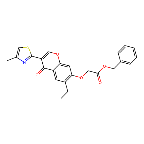 benzyl {[6-ethyl-3-(4-methyl-1,3-thiazol-2-yl)-4-oxo-4H-chromen-7-yl]oxy}acetate structure