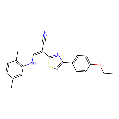 (Z)-3-((2,5-dimethylphenyl)amino)-2-(4-(4-ethoxyphenyl)thiazol-2-yl)acrylonitrile structure