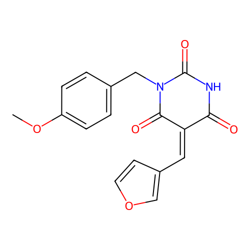 (5Z)-5-(furan-3-ylmethylidene)-1-[(4-methoxyphenyl)methyl]-1,3-diazinane-2,4,6-trione structure