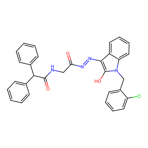 (Z)-N-(2-(2-(1-(2-chlorobenzyl)-2-oxoindolin-3-ylidene)hydrazinyl)-2-oxoethyl)-2,2-diphenylacetamide structure