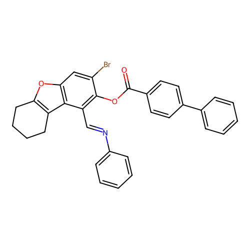 [3-bromo-1-(phenyliminomethyl)-6,7,8,9-tetrahydrodibenzofuran-2-yl] 4-phenylbenzoate structure