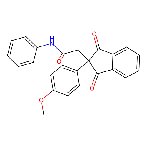 2-(2-(4-methoxyphenyl)-1,3-dioxo-2,3-dihydro-1H-inden-2-yl)-N-phenylacetamide structure