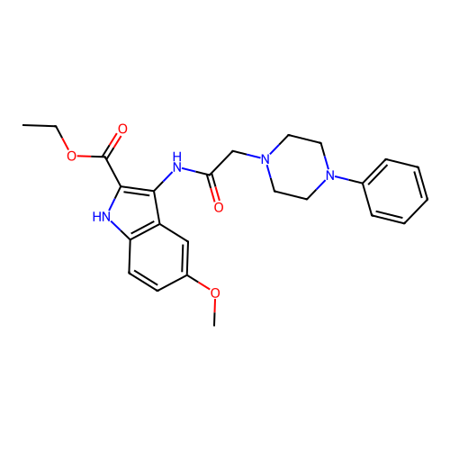 Ethyl 5-methoxy-3-[[2-(4-phenylpiperazin-1-yl)acetyl]amino]-1H-indole-2-carboxylate structure