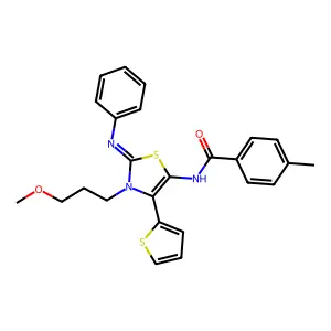 N-[(2E)-3-(3-methoxypropyl)-2-(phenylimino)-4-(thiophen-2-yl)-2,3-dihydro-1,3-thiazol-5-yl]-4-methylbenzamide structure