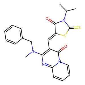 2-[benzyl(methyl)amino]-3-{(Z)-[4-oxo-3-(propan-2-yl)-2-thioxo-1,3-thiazolidin-5-ylidene]methyl}-4H-pyrido[1,2-a]pyrimidin-4-one structure
