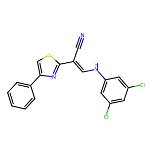 (E)-3-((3,5-dichlorophenyl)amino)-2-(4-phenylthiazol-2-yl)acrylonitrile structure