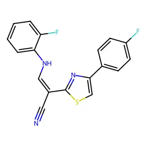 (E)-3-((2-fluorophenyl)amino)-2-(4-(4-fluorophenyl)thiazol-2-yl)acrylonitrile structure