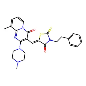 9-methyl-2-(4-methylpiperazin-1-yl)-3-{(Z)-[4-oxo-3-(2-phenylethyl)-2-thioxo-1,3-thiazolidin-5-ylidene]methyl}-4H-pyrido[1,2-a]pyrimidin-4-one structure